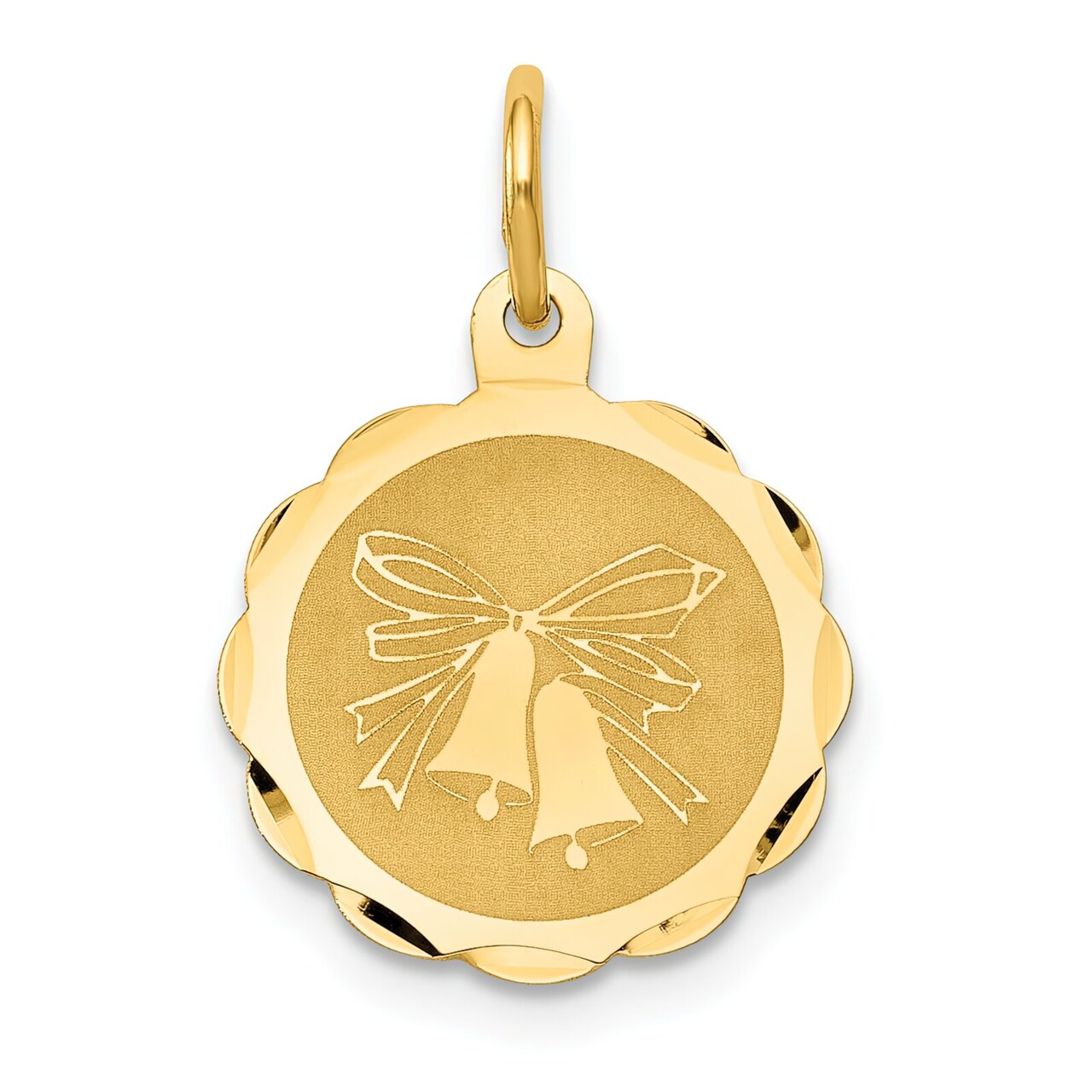14K Yellow Gold Wedding Bells Disc Charm Pendant Jewerly 19mm x 14mm